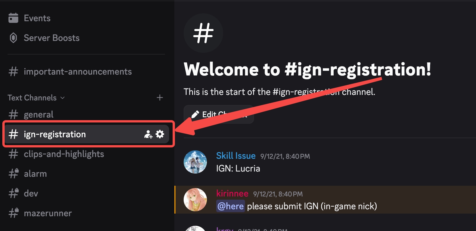 Discord #ign-registration channel