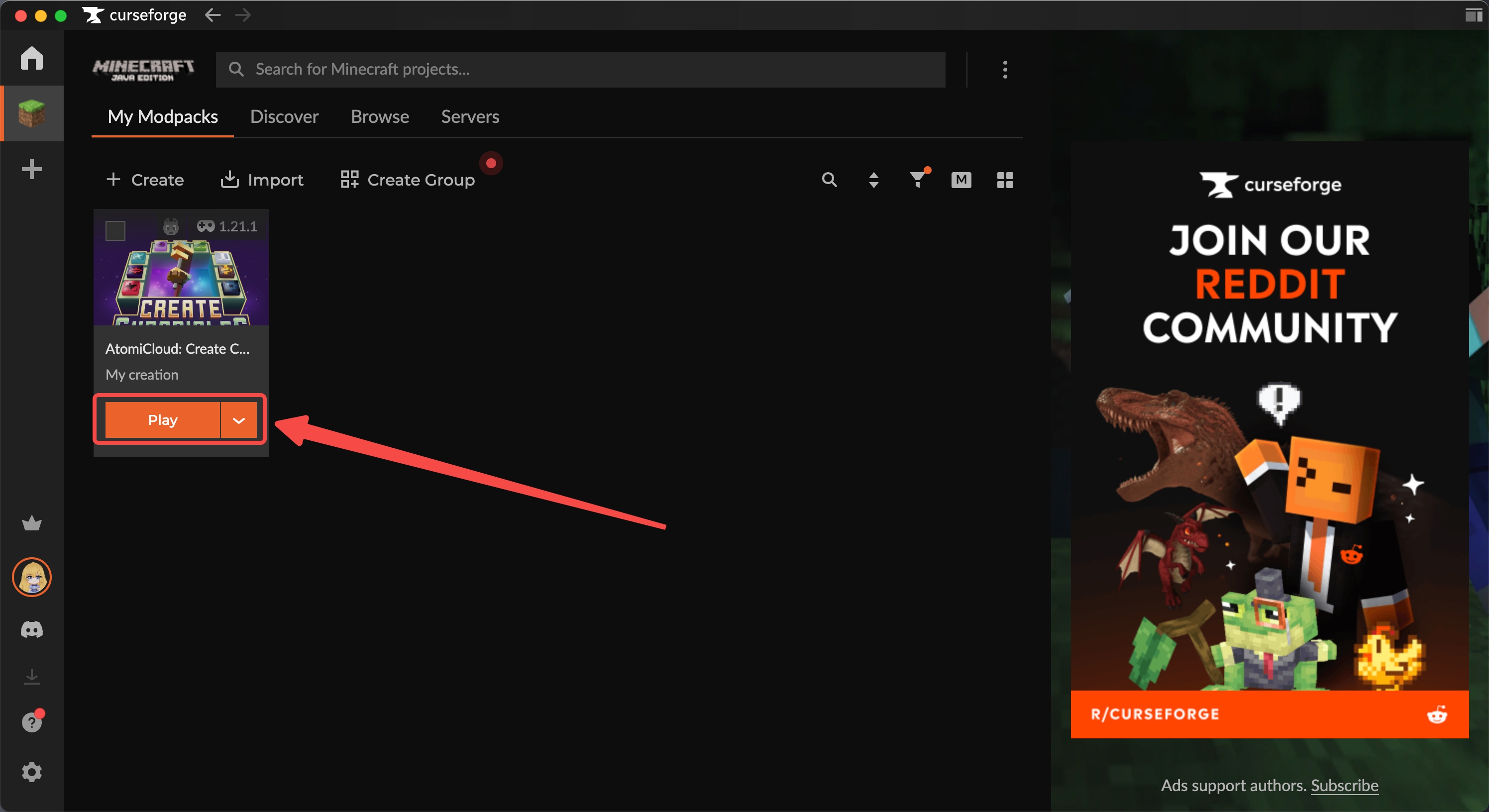 Start launcher from CurseForge